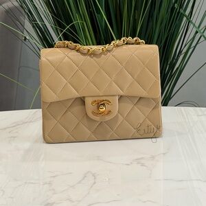 CHANEL Lambskin Mini Square Flap Beige